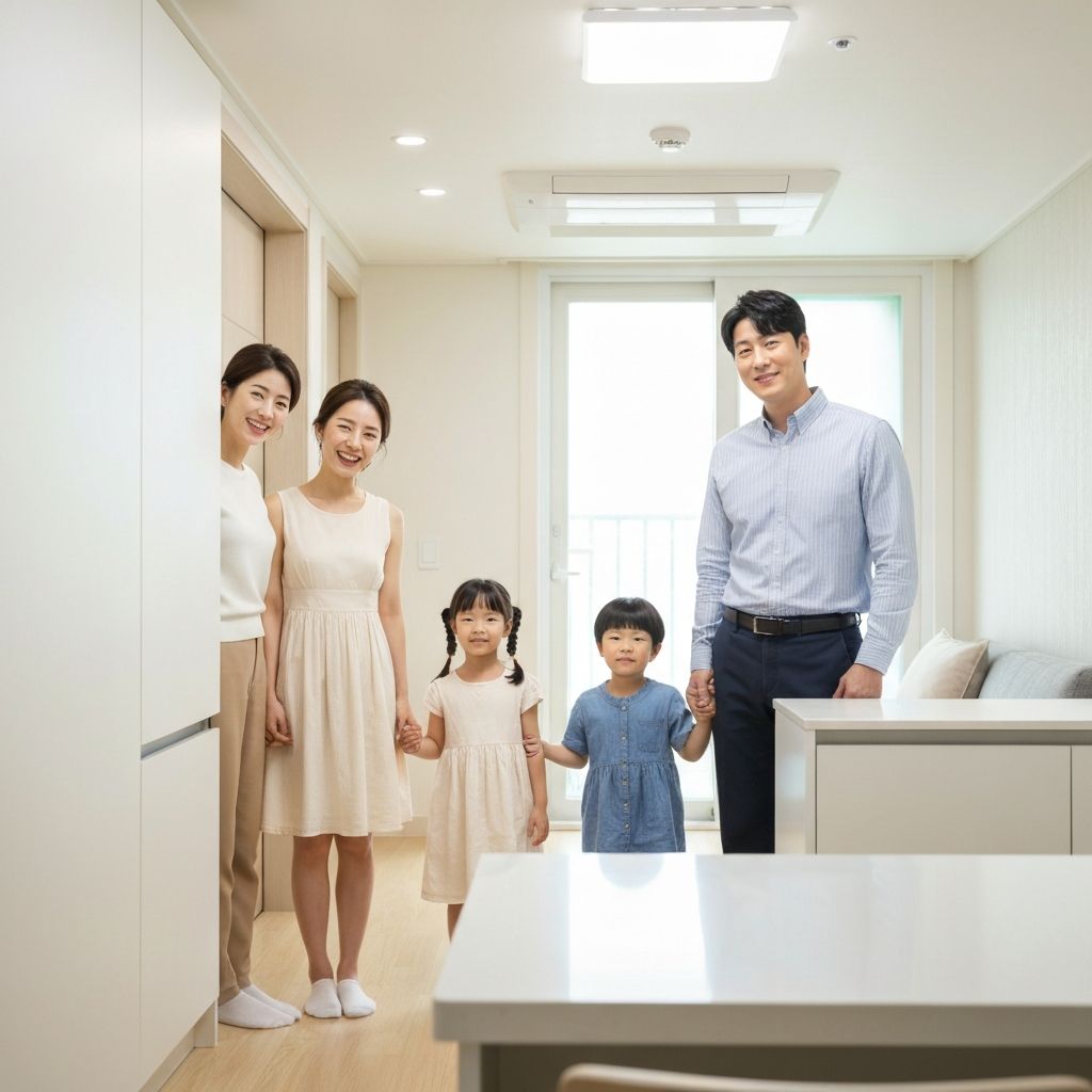 대우홈 서비스 후 새 집에서 행복해하는 한국 가족